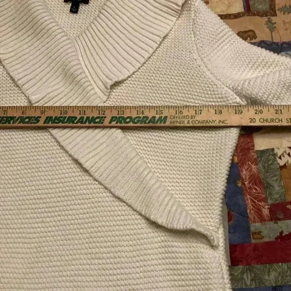 Talbots women’s large cream knit faux wrap sweater 100% cotton - Picture 3 of 8